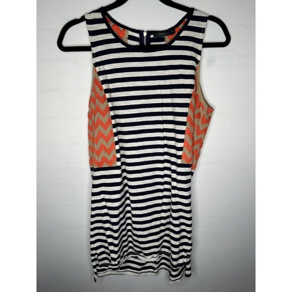 THML Tank‎ Dress Navy White Striped Chevron Women’s Medium Embroidery Zip Back - Picture 1 of 4